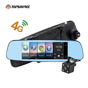 TOPSOURCE 7" 4G Car Mirror Camera DVR GPS Bluetooth Dual Lens Rearview Mirror Video Recorder Full HD 1080P Automobile Dash cam