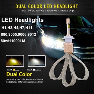 Led Light Dual Color 3000k 6000k 880/9005/9006/9012/H1/H3/H4/H7/H11