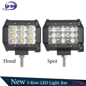 2 PCS 4"27W 3-Row Flood Spot Faisceau Led Light Bar