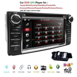 Car in Dash Stereo 2Din GPS DVD Player Navigation Radio support BT/SWC/Rear camera/Subwoofer fit for TOYOTA with LED Backup Cam