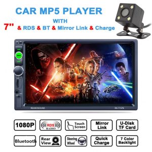 New 7'' 2DIN Bluetooth In Dash HD Touch Screen Car Video Stereo Radio Player Support Mirror Link / Aux In with Rear View Camera