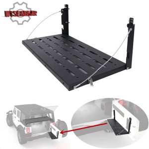 For Jeep Wrangler JK 2007-2017 Black Steel Cargo Carrier Shelf Rear Door Table Rear Gate Interior Storage Rack CE042