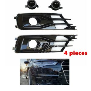 ABS Plastic Front Grill Bumper Fog Lights Frame Trim Cover Fit For Audi A6L C7 PA 2016-2018