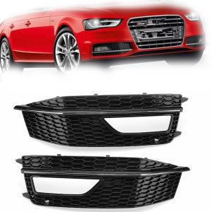 Left/Right Black Car Side Front Bumper Fog Light Grill Grills Grille Cover Replacements For Audi A4 B8 S4 S-line 2012-2015