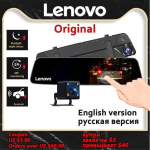 Original Lenovo Dash Cam Dual Lens Rearview Mirror Camera Night Vision Dashcam Video Recorder License Plate Settings IPS Car DVR