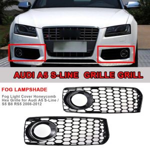 Fog Light Cover Honeycomb Hex Grille For Audi A5 S-Line / S5 B8 RS5 2008-2012 High Quality ABS Plastic Honeycomb Hex Grill Black