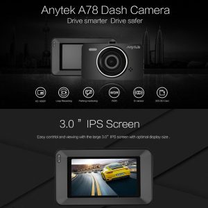 3 Inch IPS Full HD 1080P 170 Degree Wide Angle Dashcam Car DVR Camera Night Vision Dash Cam Driving Recorder for Anytek A78