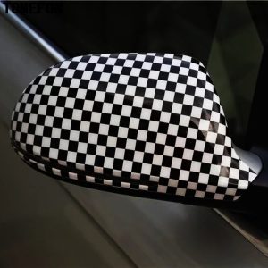 TOMEFON 2pcs For Audi A4L A4 L 2009-2016 ABS Plastic Black and White Grid Paint Rearview Rear View Cover Exterior Accessories