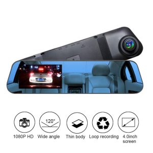 TOSPRA 4 Inch Car DVR Camera Rearview Mirror Dash Cam HD 1080P Car Driving Recorder 120 Degree Wide Angle Video Recorder