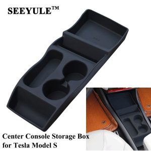 1pc SEEYULE Customized Car Center Console Storage Box Armrest Organizer Bag for Tesla Model S drink holder Container Accessories