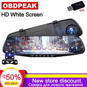 Car DVR Camera White Screen 4.3 Inch Car Rearview Mirror Auto DVRs Dual Lens Recorder Video Registrator HD 1080p Dash Cam