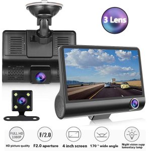TOSPRA Full HD 1080P Car DVR Cameras 3 Lens 4.0 Inch Wide Angle Car Dash Camera