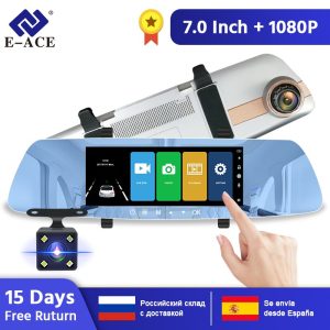 E-ACE Car Dvr 7.0 Inch Rearview Mirror FHD 1080P DashCam Dual Lens Video Recorder Night Vision Auto Registrator Dash Cam