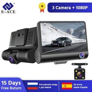 E-ACE B28 Car DVR 4 Inch Dash Camera 3 Cameras Lens with Rearview Camera Video Recorder Auto Registrator Dash Cam Dual Lens Dvrs