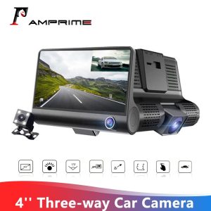 AMPrime 4'' Car Dvr Camera Three Lens auto Video Recorder 170degree Wide Angle Dash Cam Car Camera G-sensor Night vision Dashcam