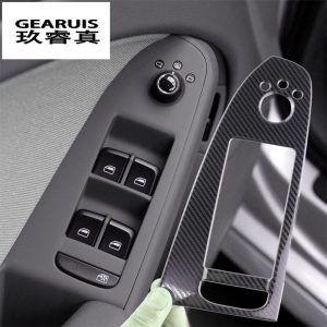 Car Styling Door Armrest panel covers Stickers for Audi A4 B8 A5 Carbon fiber Window Glass Lifting Buttons Trim Auto Accessories