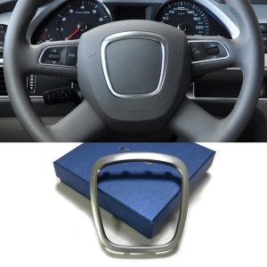 Chrome steering wheel trim frame emblem badge cover center logo ring sticker accessories for Audi A3 A4 B6 B7 B8 A5 A6 C6 Q7 Q5