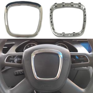 ABS chrome steering wheel trim flying wheel badge emblem logo frame car accessories for Audi A3 S3 8P A4 B6 B7 B8 A5 A6 C6 Q5 Q7