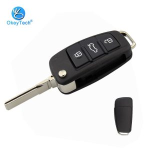 OkeyTech New Arrival 3 Button Flip Folding 3 Button Car Key Shell for Audi a3 a4 b6 b8 tt a6 c5 q5 8p HU66 Uncut Blade No Logo
