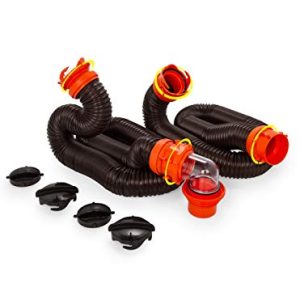 Camco 20' 20-Foot RV Sewer Hose Kit, Swivel Transparent Elbow with 4-in-1 Dump Station Fitting-Storage Caps Included , Brown