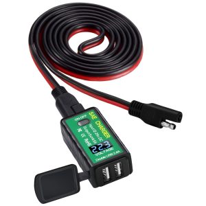Motorcycle USB Charger SAE to USB Adapter with Voltmeter
